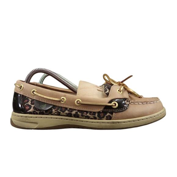 Sperry Shoes Womens 9 Slip On Boat Loafer Leather Leopard Top Sider Preppy Brown - Picture 13 of 13